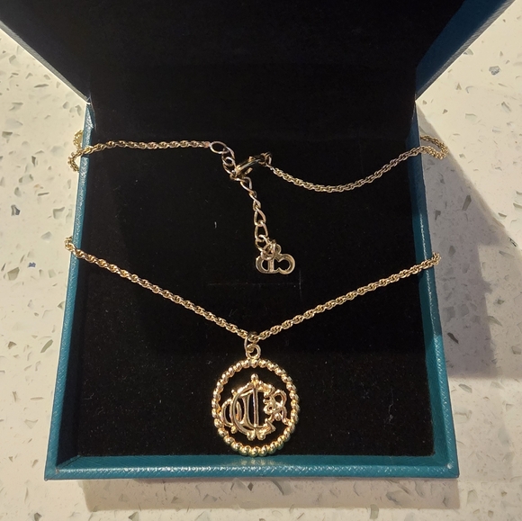 Stunning Vintage Christian Dior Gold Plated Logo Crystal Necklace - Picture 2 of 3